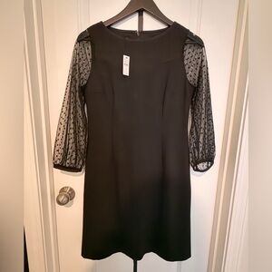 NWT Talbots Black Knee Length Dress with Sheer Sleeves- Size 6P- Retail $99.99